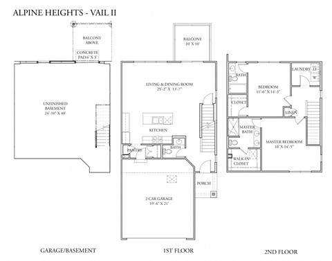 Floor plan for 2 beds, 2.5 baths, 1479 sqft